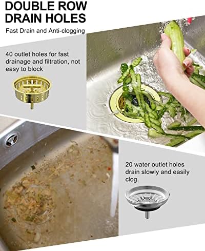 BOTEMY B9171 Gold Kitchen Sink Drain Kit 3 1/2 Sink Strainer - Image 6