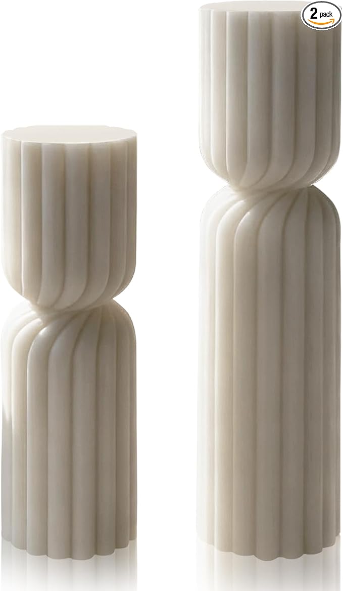 Set of 2 Ribbed Pillar Candles Handmade Soy Wax Scented Ribbed Candle by JDHSilicone