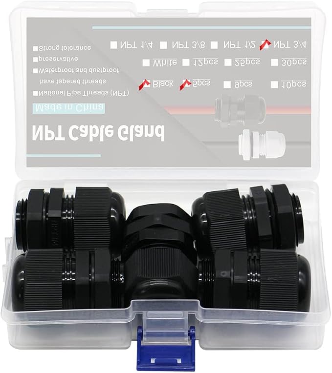 5-Pack 3/4" NPT Cable Glands, IP68 Waterproof Nylon PA66 Strain Relief Cord - Image 4
