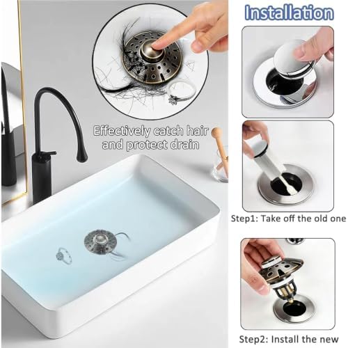 AzWzz Bathroom Sink Drain Strainer, 3 in 1 Pop Up Bathroom Sink Stopper - Image 3