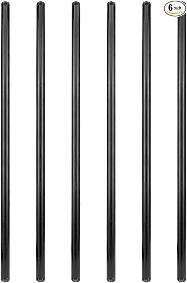 6 Pack 1/2" × 42" Pre-Cut Black Metal Pipe, Industrial Steel Fits Standard Half by GeilSpace