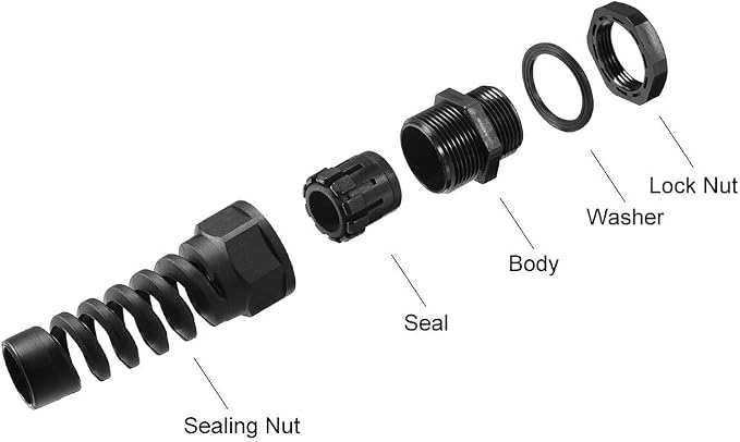 uxcell M12 Cable Gland Waterproof IP68 Nylon Joint Adjustable Locknut - Image 4