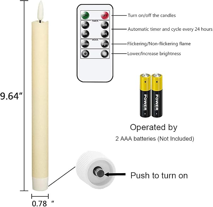 GenSwin Flameless Taper Candles LED Battery Operated Remote Timer Ivory | LED - Image 7