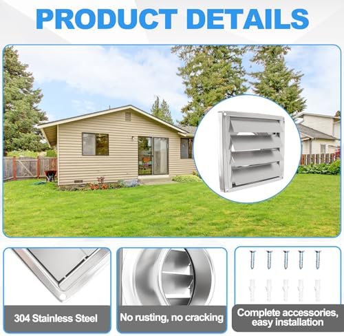 4" Metal Dryer Vent Cover with Louvered Flap, Stainless Steel - Image 6