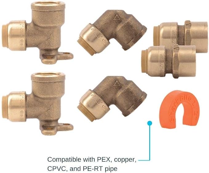 SharkBite Shower and Tub Connection Kit, Push to Connect Brass Plumbing Fittings - Image 2