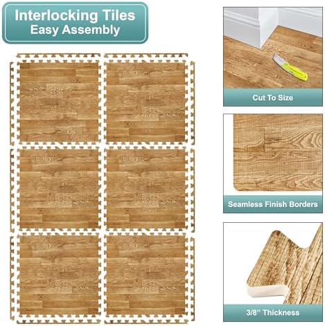 Sorbus Interlocking Wood Grain Foam Floor Tiles - Image 6