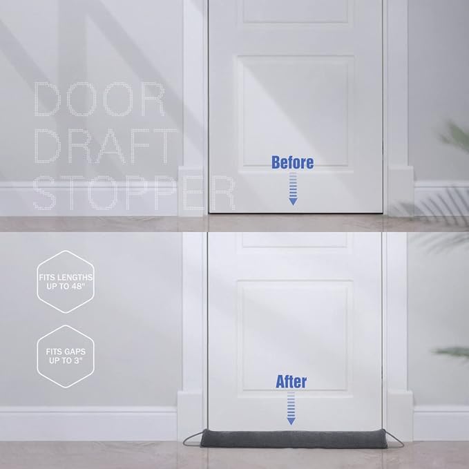 Door Draft Stopper, 48 Inch Weighted Under Door Noise Cold Air Blocker - Image 3