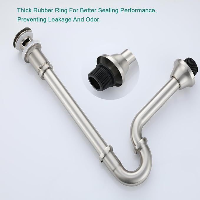 Brass P Trap with Pop Up Drain Stopper With Overflow, U-Shape 1 1/4 Slip Joint - Image 8