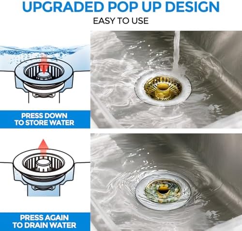 zaa 3 in 1 Kitchen Sink Drain Strainer Stopper Removable Basket Pop-Up - Image 3