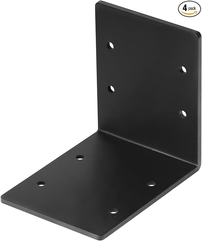 4 PCS 6"x6"x5" Black Heavy Duty L Angle Bracket, Corner Brace by eoere