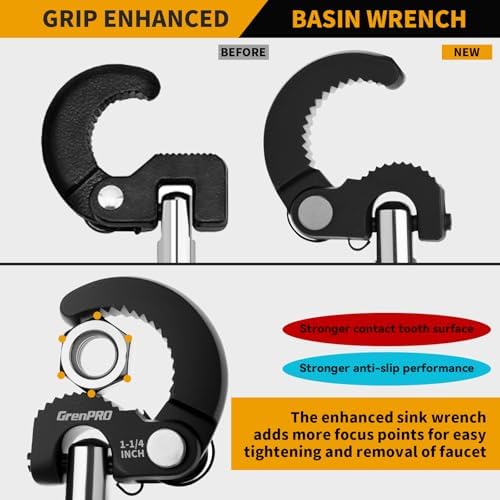 GRENPRO 11" Adjustable Basin Wrench Sink Faucet Tight Spaces Plumbing Tool - Image 6
