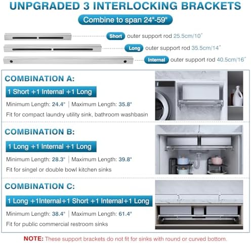 IRONWALLS Under Mount Sink Brackets Adjustable 24"-59" - Image 2