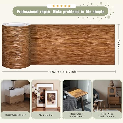 Besezx Wood Grain Tape, 2.4" X15', Self Adhesive Wood Grain Repair Patch - Image 2