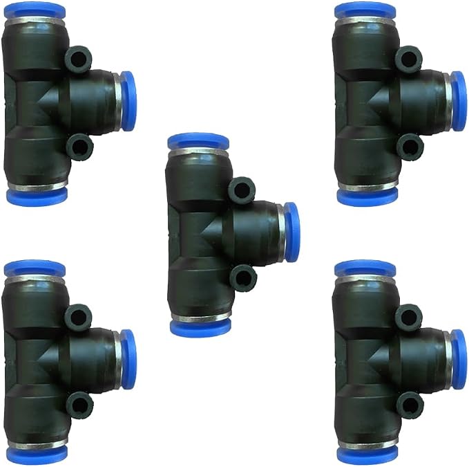 5 Pcs 5/16" x 5/16"x 5/16" Pneumatic T Shaped 3 Way Tube Reducer Connector by ROZESAZZ
