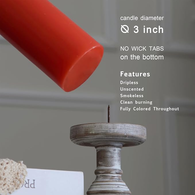 MOZEAL 3" x 8" Hand-Poured Unscented Large Candle, Smokeless Rustic Pillar - Image 3