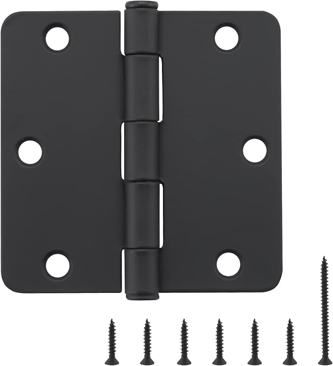 3.5 Inch Interior Door Hinges, 1/4 Inch Radius, Matte Black, 3 Pack | - Image 8
