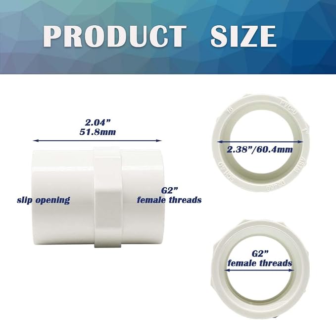 2PCS 2 Inch PVC Coupling Fittings White Socket to Female Thread PVC Pipe - Image 2