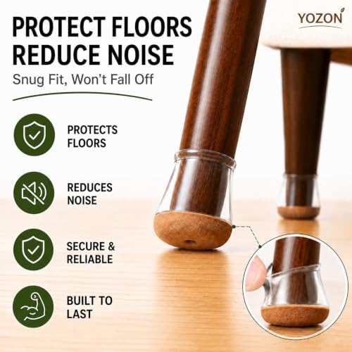 YOZON Chair Leg Floor Protectors Silicone Caps Felt Furniture Pads Covers - Image 2