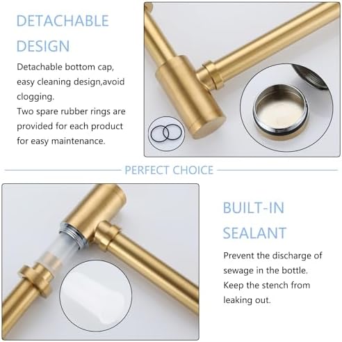 Bottle Trap, Brass Decorative 1 1/4 Bathroom Sink P Trap, Large Body Round - Image 3