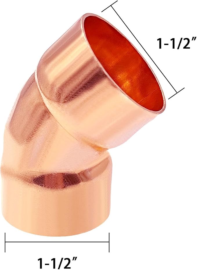 1Pack 1-1/2" C x C Copper 45 Degree Elbow, Sweat Solder Pipe Fitting | Premium - Image 2