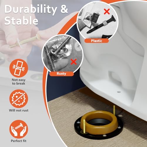 Toilet Flange Bolts with Caps, Solid Wax Ring Install Parts Kit, 2 Pack - Image 4