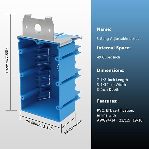 3 Gang Electrical Box Adjustable, 49 cu in - Image 3