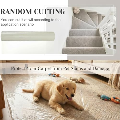 Amylove 24 Inch X 100 ft Carpet Plastic Protection Film, Transparent - Image 5