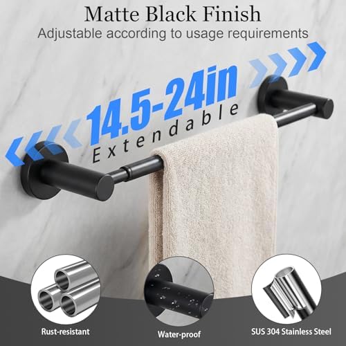 Tudoccy 10-Piece Matte Black Bathroom Hardware Set, Adjustable Bar - Image 4
