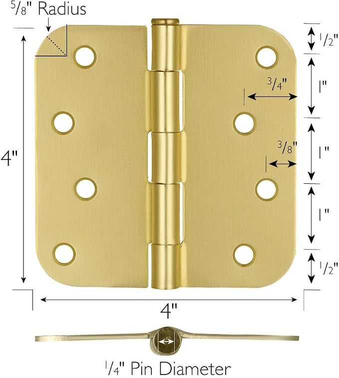 Design House Interior Door Hinge, Satin Brass | 5/8" Radius, Transitional - Image 2