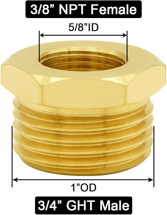 Joywayus Garden Hose Hex Bushing Reducer 3/8" NPT Female x 3/4" GHT Male | Cast - Image 2