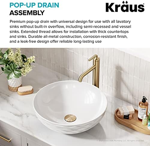 KRAUS Bathroom Sink Pop-Up Drain Assembly in Brushed Gold - Image 3