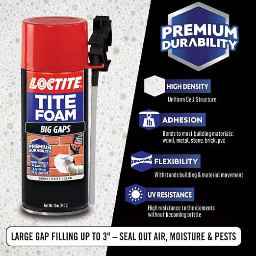 Loctite Tite Foam Big Gaps Spray Foam Sealant, 12 fl oz Can, 12 Pack - Image 7