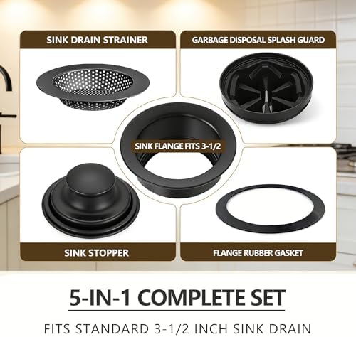 Garbage Disposal Flange 5-Piece Kit, 3.5" Putty-Free Leak-Proof Sink Stopper by - Image 3