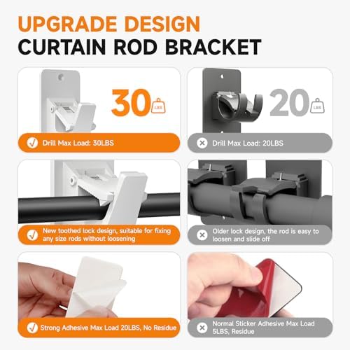 Universal Curtain Rod Holders, No Drill Curtain Rod Brackets, Self Adhesive - Image 4