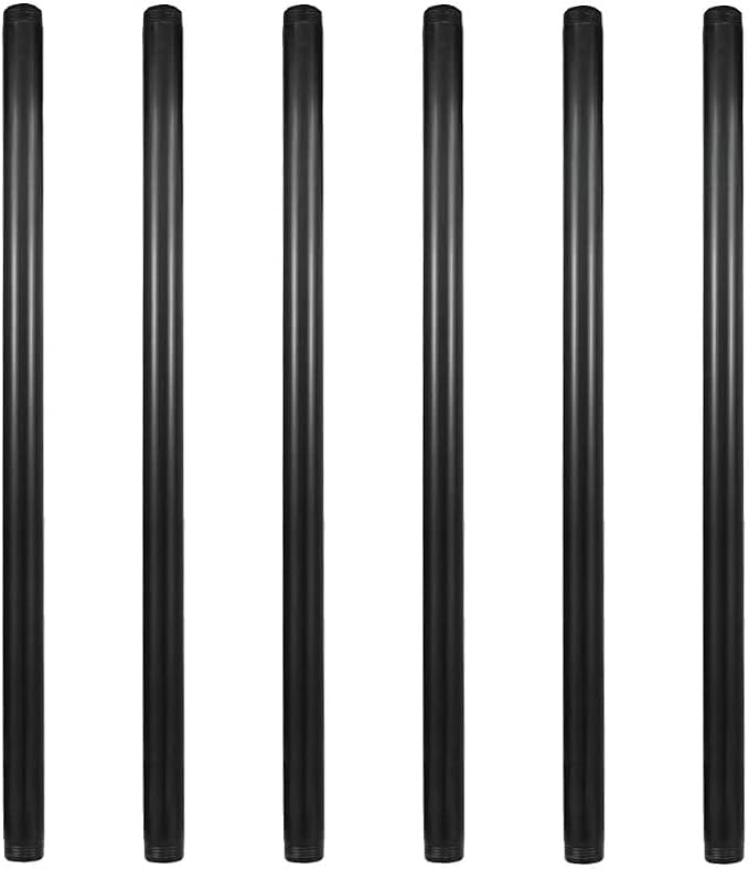 6 Pack 3/4" × 28" Pre-Cut Black Metal Pipe, Industrial Steel Fits Standard by GeilSpace