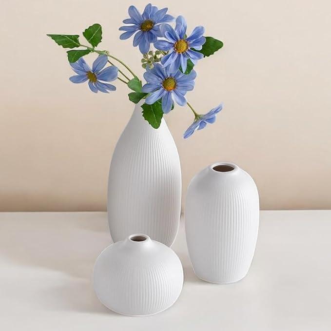 White Ceramic Vase Set of 3 - Image 7