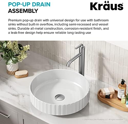 KRAUS Pop-Up Drain for Bathroom Sink Without Overflow in Spot-Free Stainless - Image 3