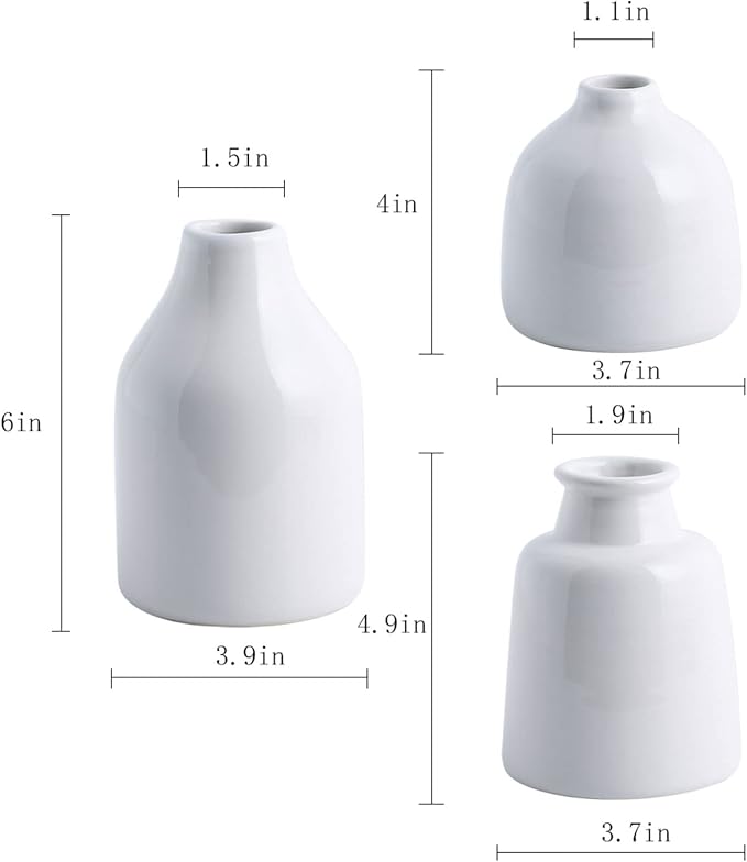 hjn Small White Vase Set of 3 for Modern Home Decor, Ceramic Vases for - Image 3