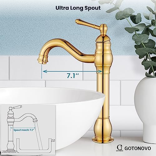 gotonovo Vintage Bathroom Vessel Sink Faucet, Polish Gold, - Image 5