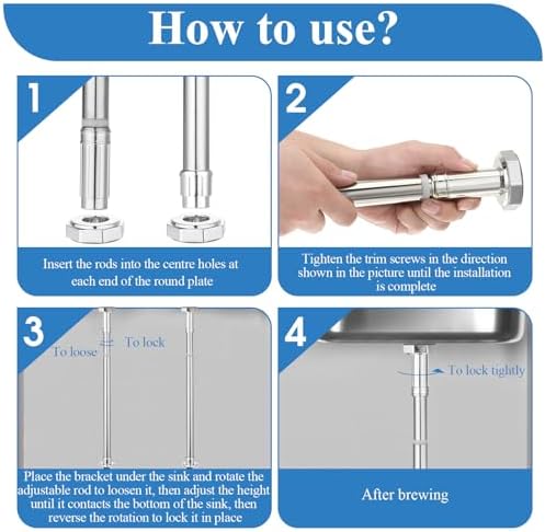 2 Pcs Undermount Sink Brackets, Adjustable Stainless Steel Sink Support Pole - Image 6