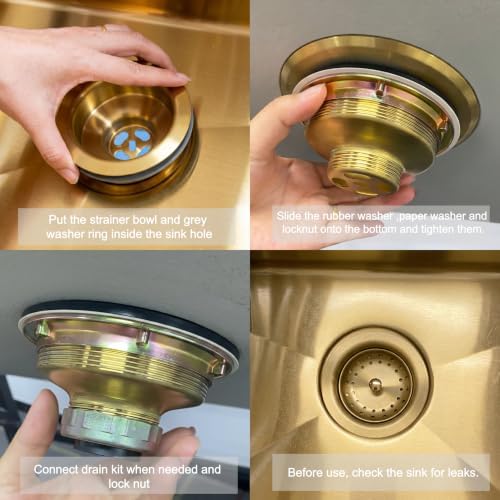 LQS Kitchen Sink Drain Assembly, Sink Drain Basket Strainer 304 Stainless Steel - Image 6