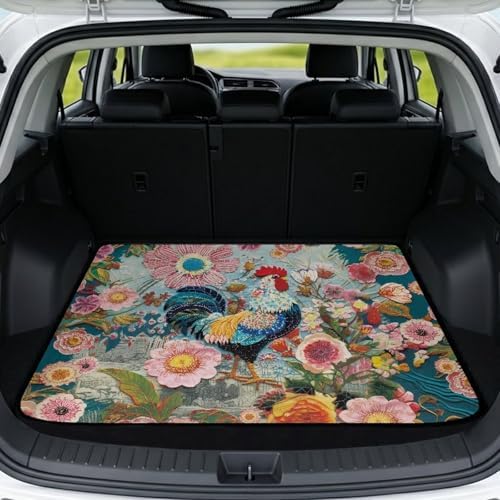 Rooster Floral Camping Trunk Mat 29"x39" by Mintulipy