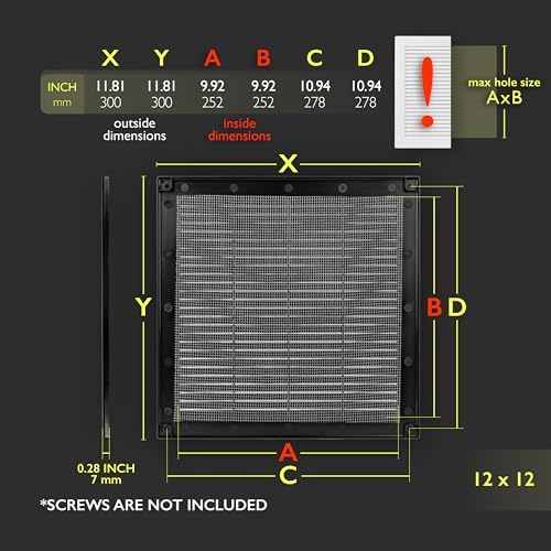 12 x 12 Inch Black Air Vent Cover – Plastic Square Air Vent Grill Cover - Image 2