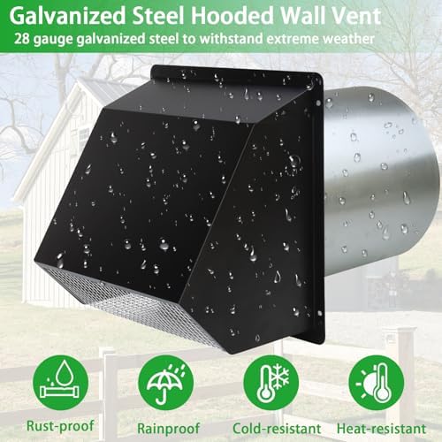 10 Inch Hooded Wall Vent with Screen and Damper, Outdoor Wall Exhaust Vent - Image 5