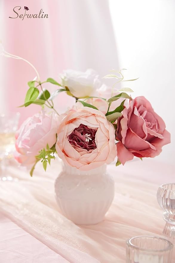 Serwalin Artificial Flowers Combo Pink Peonies Silk Flowers - Image 6