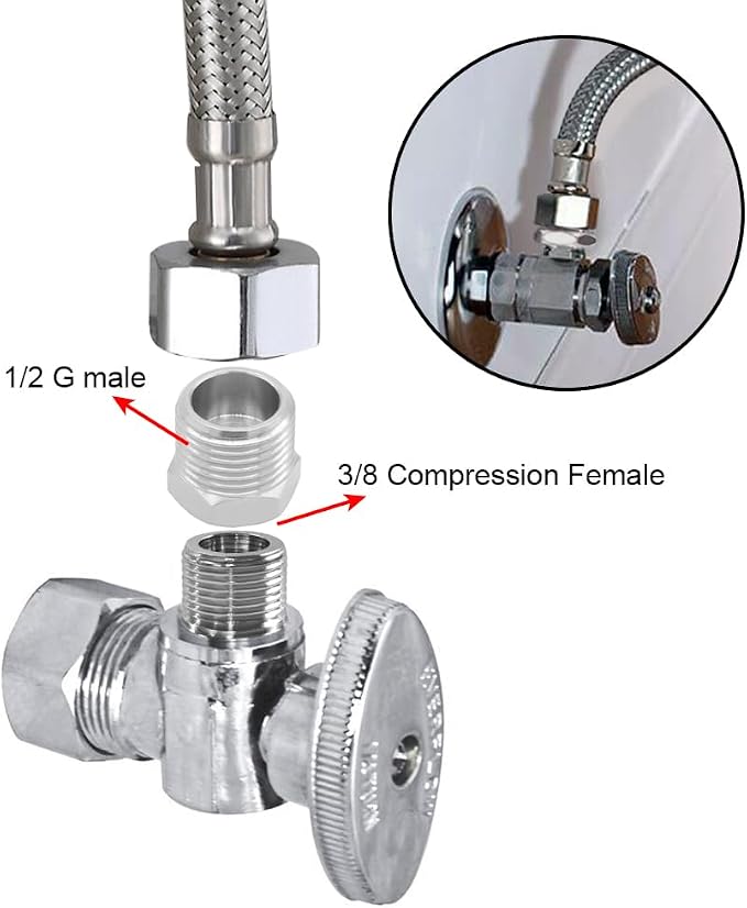 Joywayus 1/2 G Male to 3/8 Compression Female Thread Bushing Pipe Fitting - Image 3