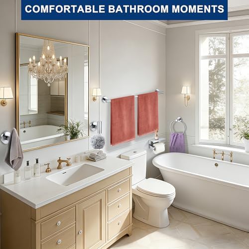 5 Pieces Bathroom Hardware Accessories Set Polished Chrome, 24Inch RoundTowel - Image 2