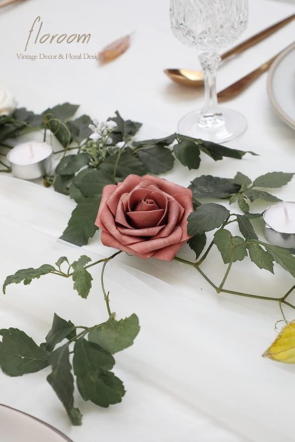 Artificial Flowers 25pcs Real Looking Dusty Cedar Foam Fake Roses - Image 3