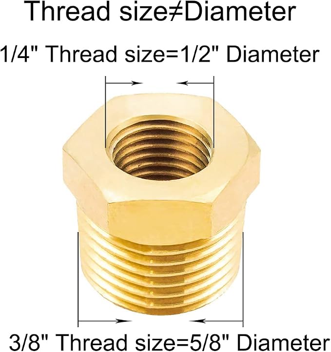 Joywayus 5Pcs Brass Reducing Hex Bushing 3/8" NPT Male to 1/4" NPT Female | - Image 2