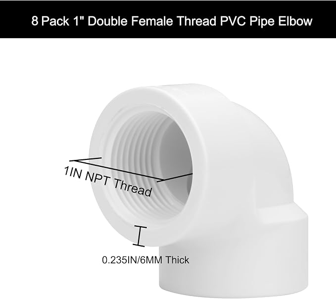8Pack 1" Double Female Thread 90 Degree PVC Elbow Pipe Fitting Connector SCH40 - Image 2